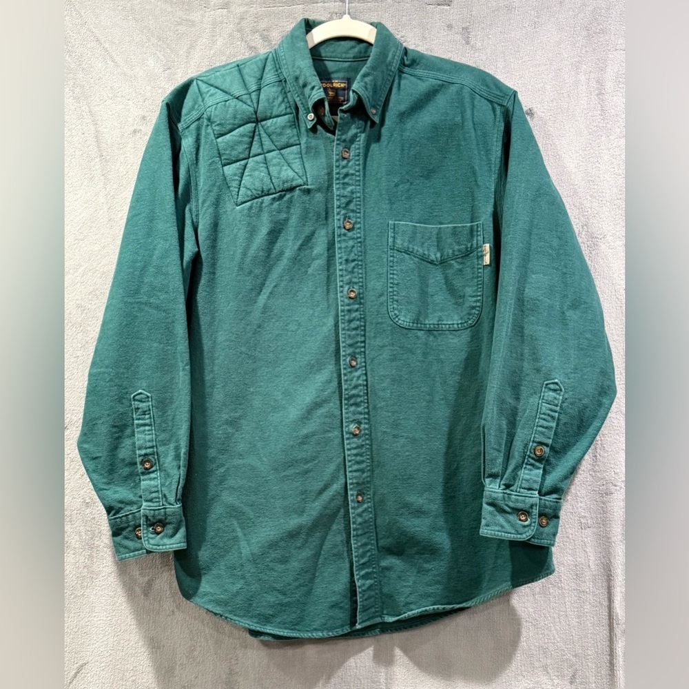 Vtg Woolrich Expedition Chamois Shirt Sportsman Button Up Green Size M